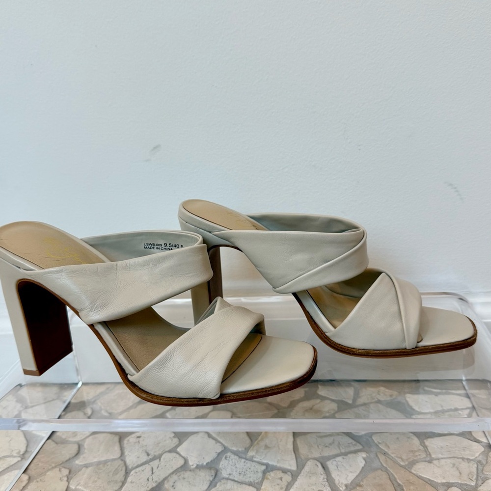 42 GOLD Leven Dress Slide Elegant Cream Leather Women's Heeled Sandals